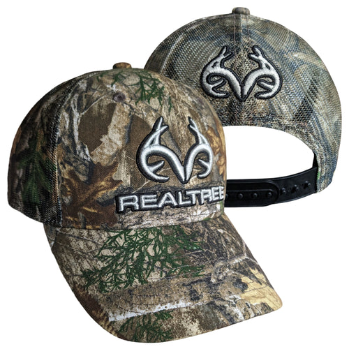 Realtree Edge 3D Logo Hunting Camo Mesh Trucker Cap Hat Snapback Wicking Sweatband Structured Mid-Profile Precurved Visor Hunting Camo Camouflage Cap Hat - Camo Chique & Spa Boutique