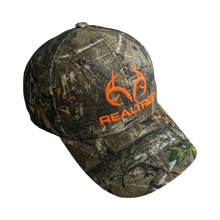 Load image into Gallery viewer, Realtree Edge Blaze Orange Logo Camo Mesh Trucker Cap Hat Snapback Wicking Sweatband Structured Low-Mid Profile Precurved Visor Camouflage Cap - Camo Chique &amp; Spa Boutique
