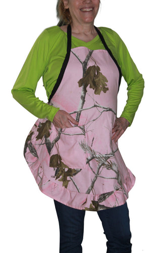 Pink Camo Apron Realtree Ruffle Hostess Full Apron Sturdy Twill OSFM S-2XL Crafted in the USA - Camo Chique & Spa Boutique