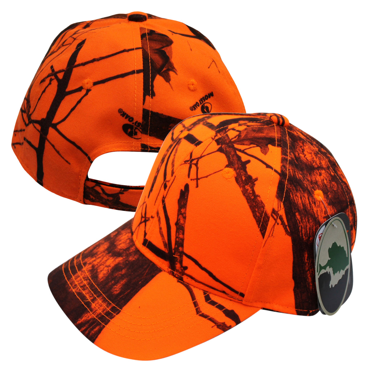 Unisex Mossy Oak Blaze Orange Camo Cap Hat Structured Hi Crown Sweatband Camo Chique Spa Boutique