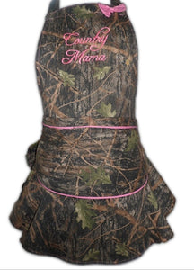 Pink Country Mama Camo Ruffle Hostess Twill Apron with Bow, OSFM S-XL - Camo Chique & Spa Boutique