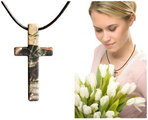 Realtree AP Hunters Camo Cross Pendant Necklace Jewelry, Custom Steel & Leather, Made in the USA - Camo Chique & Spa Boutique