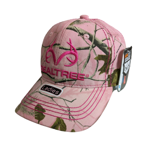Realtree AP Pink Camo Logo Cap Hat Visor, Structured, Mid, Curved Bill, Vel-cro Back Strap, Sweatband - Camo Chique & Spa Boutique