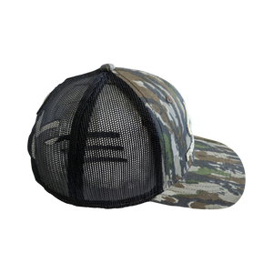 Realtree Original 3D Camo Logo Trucker Cap Hat, Slightly Curved Bill, Black Mesh Back, Snapback, Wicking Sweatband - Camo Chique & Spa Boutique