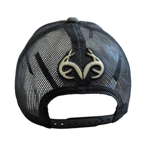 Realtree Original 3D Camo Logo Trucker Cap Hat, Slightly Curved Bill, Black Mesh Back, Snapback, Wicking Sweatband - Camo Chique & Spa Boutique