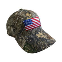 Load image into Gallery viewer, Realtree Patriotic American Flag Camo Logo Trucker Cap Hat, RT EDGE, Curved Bill, Mesh Back, Snapback, Wicking Sweatband - Camo Chique &amp; Spa Boutique

