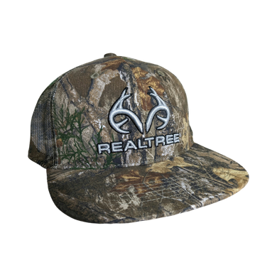 Realtree 3D Logo Flat Mesh Camo Trucker Cap Hat (RT EDGE) Snapback Mid Profile Structured Wicking Sweatband - Camo Chique & Spa Boutique