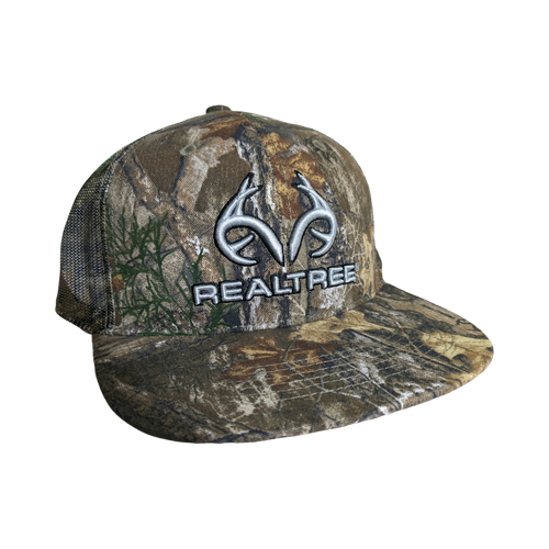 Realtree 3D Logo Flat Mesh Camo Trucker Cap Hat (RT EDGE) Snapback Mid Profile Structured Wicking Sweatband - Camo Chique & Spa Boutique