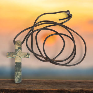 Realtree AP Hunters Camo Cross Pendant Necklace Jewelry, Custom Steel & Leather, Made in the USA - Camo Chique & Spa Boutique