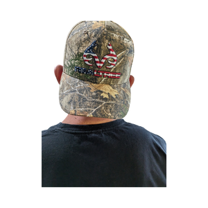 Realtree Patriotic 3D Antler Logo Hunting Hunter Camo Flag Cap Hat (RT Edge) Classic Precurved, Sweatband, Snapback, Embroidered Antler Logo Americana USA Flag Patch Cap Hat - Camo Chique & Spa Boutique