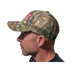 Patriotic Realtree Edge USA American Flag Camo Mesh Hunting Cap Hat - Low-Mid Profile Snapback Hunting Camo Hat - Camo Chique & Spa Boutique