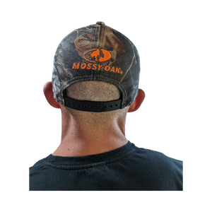 Mossy Oak New Break Up Blaze Orange 3D Logo Hunting Camo Precurved Trucker Hat Cap - Camouflage MOBU Mesh Back, Snap Back, Low-Mid Crown, Structured Hunters Hat Cap - Camo Chique & Spa Boutique
