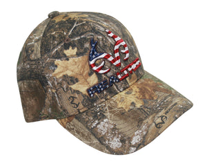 Realtree Patriotic 3D Logo Flag Cap Hat, Classic Precurved, Sweatband, Snapback, Embroidered Antler Logo USA Flag Patch Americana American Flag CamoCap Hat - Camo Chique & Spa Boutique