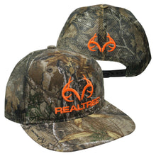 Load image into Gallery viewer, Realtree Edge Blaze Orange Logo Flat Mesh Camo Trucker Cap Hat Snapback Mid Profile Structured Wicking Sweatband 5.0 5.0 out of 5 stars    5 ratings - Camo Chique &amp; Spa Boutique

