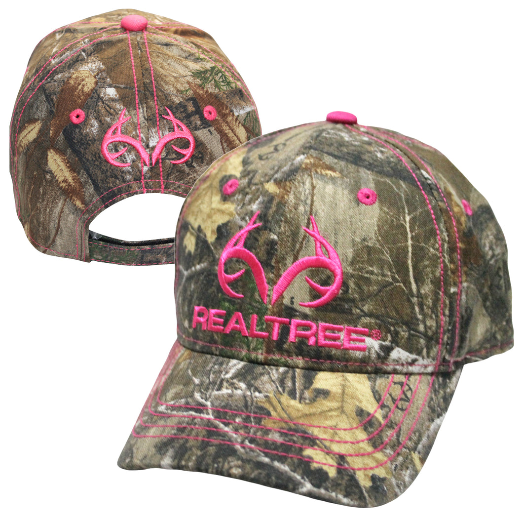 Realtree Pink Logo Camo Cap Hat Visor for Women, RT Edge, Structured, Mid Profile, Precurved Visor, Q-3 Wicking Sweatband - Camo Chique & Spa Boutique