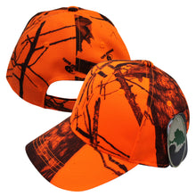 Load image into Gallery viewer, realtree mossy oak true timber kyrptek inferno blaze orange logo hunting cap hat visor for men women ladies Camo Chique

