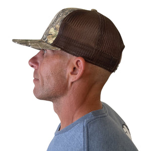 Realtree Edge Logo Camo Flat Classic High Crown Trucker Cap Hat with Wicking Sweatband Mesh Snap Back - Camo Chique & Spa Boutique