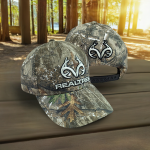 Realtree Edge 3D Antler Logo Camo Cap Hat, Low-Mid Profile Snapback All Canvas Hunter Hunting Camo Hat - Camo Chique & Spa Boutique