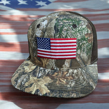 Load image into Gallery viewer, Realtree Edge Patriotic US USA American Flag High Crown Camo Flat Bill Trucker Hat Cap - Brown Mesh Back, Snapback, Wicking Sweatband (Copy) - Camo Chique &amp; Spa Boutique
