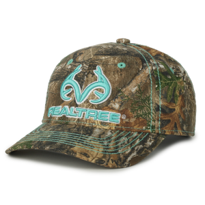 Realtree 3D Logo Teal Camo Cap Hat for Women - Realtree Edge Camo Ladies Fit Cap Mid Profile Structured - Camo Chique & Spa Boutique