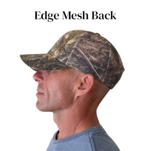 Realtree Edge Blaze Logo Camo Mesh Trucker Cap Hat Snapback Wicking Sweatband Mid Profile Structured Precurved Visor Camouflage Cap Hat - Camo Chique & Spa Boutique