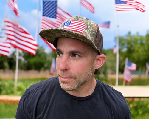 Realtree Edge Patriotic US USA American Flag High Crown Camo Flat Bill Trucker Hat Cap - Brown Mesh Back, Snapback, Wicking Sweatband (Copy) - Camo Chique & Spa Boutique