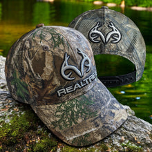 Load image into Gallery viewer, Realtree Edge 3D Camo Antler Logo Trucker Cap Hat, Curved Bill, Mesh Back, Snapback, Wicking Sweatband
