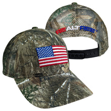 Load image into Gallery viewer, Mens Realtree Edge American Flag Patriotic Mesh Hunting Camo Precurved Trucker Cap Hat - Low-Mid Profile Snapback Hunting Camo Hat - Camo Chique &amp; Spa Boutique
