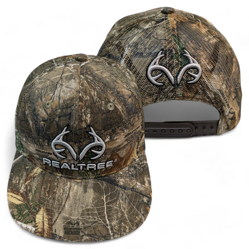 Realtree 3D Logo Flat Camo Mesh High Crown Trucker Cap Hat (RT EDGE) Snapback HIGH CROWN Structured Wicking Sweatband - Camo Chique & Spa Boutique