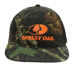 Mossy Oak BU Blaze Orange Logo Camo Mesh Back Flat Bill Mid-Profile Trucker Hat Cap (Modern Trucker Mid Crown) - Camo Chique & Spa Boutique