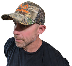 Realtree Edge Blaze Logo Camo Mesh Trucker Cap Hat Snapback Wicking Sweatband Mid Profile Structured Precurved Visor Camouflage Cap Hat - Camo Chique & Spa Boutique