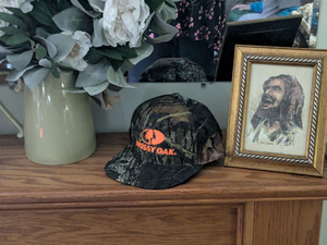 Mossy Oak Blaze Orange Logo Camo Mesh Back Flat Bill Mid-Profile Trucker Hat Cap (Modern Trucker Mid Crown) - Camo Chique & Spa Boutique