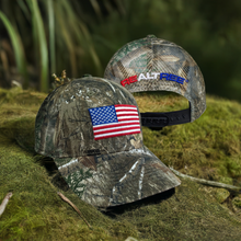 Load image into Gallery viewer, Realtree Edge Embroidered Flag Patriotic Mesh Hunting Camo Cap Hat - Low-Mid Profile Snapback Hunting Camo Hat - Camo Chique &amp; Spa Boutique
