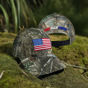 Realtree Edge Embroidered Flag Patriotic Mesh Hunting Camo Cap Hat - Low-Mid Profile Snapback Hunting Camo Hat - Camo Chique & Spa Boutique