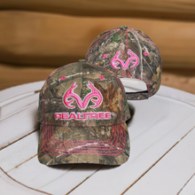 Load image into Gallery viewer, Womens Realtree Edge 3D Hot Pink Antler Logo Camo Cap Hat Visor, Ladies Fit, Low-Mid Profile Structured, Sweatband, Vel-cro Back Strap
