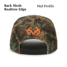 Load image into Gallery viewer, Realtree Edge Blaze Logo Camo Mesh Trucker Cap Hat Snapback Wicking Sweatband Mid Profile Structured Precurved Visor Camouflage Cap Hat - Camo Chique &amp; Spa Boutique
