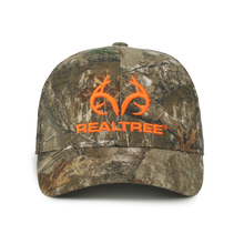 Load image into Gallery viewer, Realtree Edge Blaze Logo Camo Mesh Trucker Cap Hat Snapback Wicking Sweatband Mid Profile Structured Precurved Visor Camouflage Cap Hat - Camo Chique &amp; Spa Boutique
