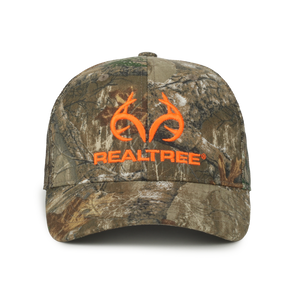 Realtree Edge Blaze Logo Camo Mesh Trucker Cap Hat Snapback Wicking Sweatband Mid Profile Structured Precurved Visor Camouflage Cap Hat - Camo Chique & Spa Boutique