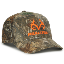 Load image into Gallery viewer, Realtree Edge Blaze Logo Camo Mesh Trucker Cap Hat Snapback Wicking Sweatband Mid Profile Structured Precurved Visor Camouflage Cap Hat - Camo Chique &amp; Spa Boutique
