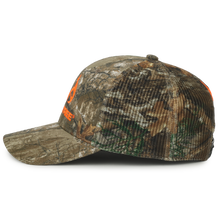Load image into Gallery viewer, Realtree Edge Blaze Logo Camo Mesh Trucker Cap Hat Snapback Wicking Sweatband Mid Profile Structured Precurved Visor Camouflage Cap Hat - Camo Chique &amp; Spa Boutique
