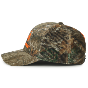 Realtree Edge Blaze Logo Camo Mesh Trucker Cap Hat Snapback Wicking Sweatband Mid Profile Structured Precurved Visor Camouflage Cap Hat - Camo Chique & Spa Boutique