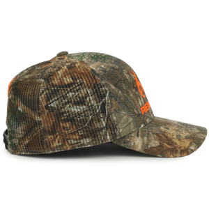 Realtree Edge Blaze Logo Camo Mesh Trucker Cap Hat Snapback Wicking Sweatband Mid Profile Structured Precurved Visor Camouflage Cap Hat - Camo Chique & Spa Boutique
