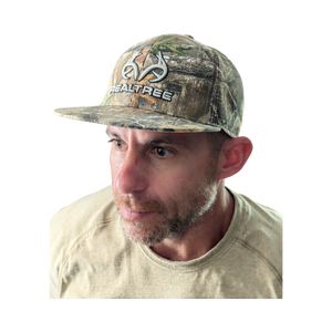 Realtree Edge Logo Camo Flat Classic High Crown Trucker Cap Hat with Wicking Sweatband Mesh Snap Back - Camo Chique & Spa Boutique