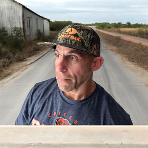 Mossy Oak Blaze Orange Logo Camo Mesh Back Flat Bill Mid-Profile Trucker Hat Cap (Modern Trucker Mid Crown) - Camo Chique & Spa Boutique