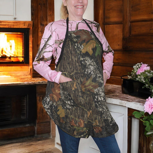 Mossy Oak Camo Hostess Apron | Womens Mossy Oak Break Up Twill Ruffle Apron OSFM S-2X Made in USA - Camo Chique & Spa Boutique