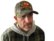 Load image into Gallery viewer, Mens Mossy Oak BU Blaze Orange 3D Logo Hunting Camo Precurved Mesh Trucker Hat Cap - Camouflage MOBU Mesh Back, Snap Back, Low-Mid Crown, Structured Hunters Hat Cap - Camo Chique &amp; Spa Boutique
