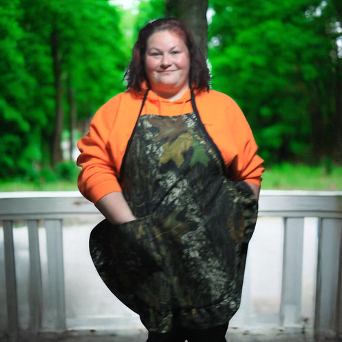 Womens Mossy Oak Camo Apron Break Up Twill Apron Ruffle Hostess Bib Apron OSFM S-2X Crafted in USA - Camo Chique & Spa Boutique
