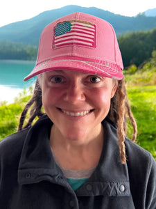 Womens Realtree AP Hot Pink Heart Frayed Flag Unique One of a Kind Camo Hat Cap, Ladies Fit - Camo Chique & Spa Boutique