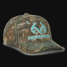 Load and play video in Gallery viewer, Realtree 3D Logo Teal Turquoise Blue Green Aqua Camo Cap Hat for Women Teens - Realtree Edge Camo Ladies Fit Cap
