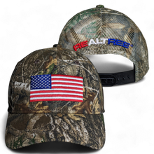 Load image into Gallery viewer, Patriotic Realtree Edge USA American Flag Camo Mesh Hunting Cap Hat - Low-Mid Profile Snapback Hunting Camo Hat - Camo Chique &amp; Spa Boutique
